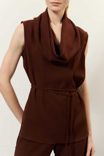 Blusa Crepe Túnica Gola Marrom Lucidez